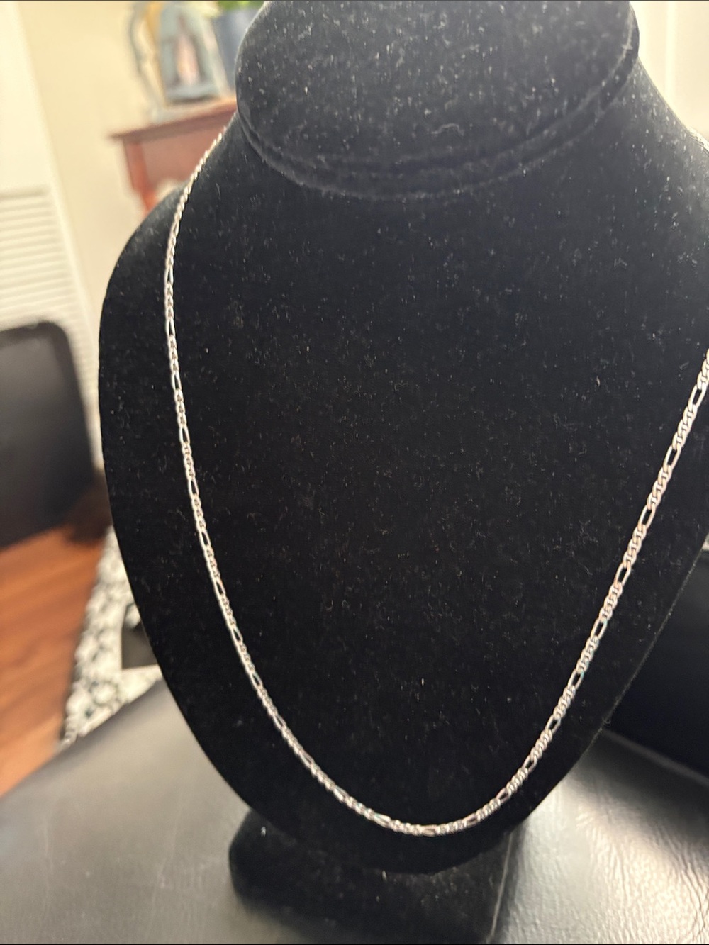 Sterling Silver Figaro Chain Necklace - Rhodium Plated Italian Chain
